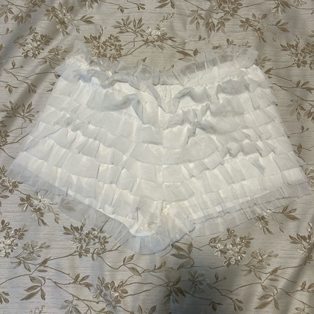 White Ruffled Women Shorts